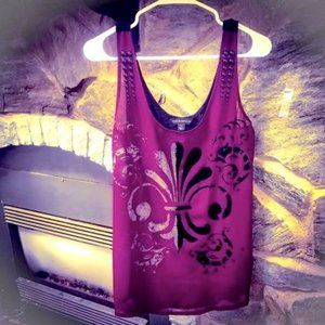 Rock & Republic Maroon/Black Fleur De Lis Blouse … - image 1